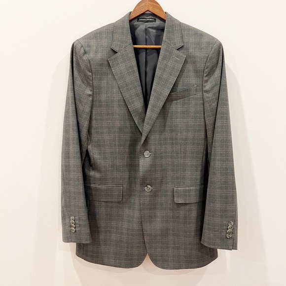 Banana Republic Suit Mens 38R Jacket 30x32 Pants Gray Brown Check Tailored Fit - Picture 2 of 14
